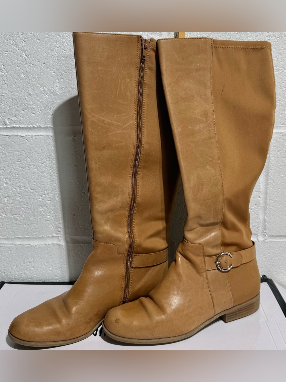 Nine West Tan Knee-High Riding Boots with Buckle